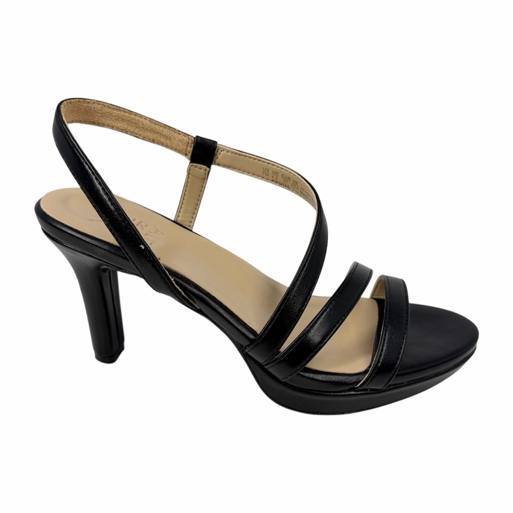 Naturalizer Brenta Strappy Dress Sandals Black Faux Leather Size 7W